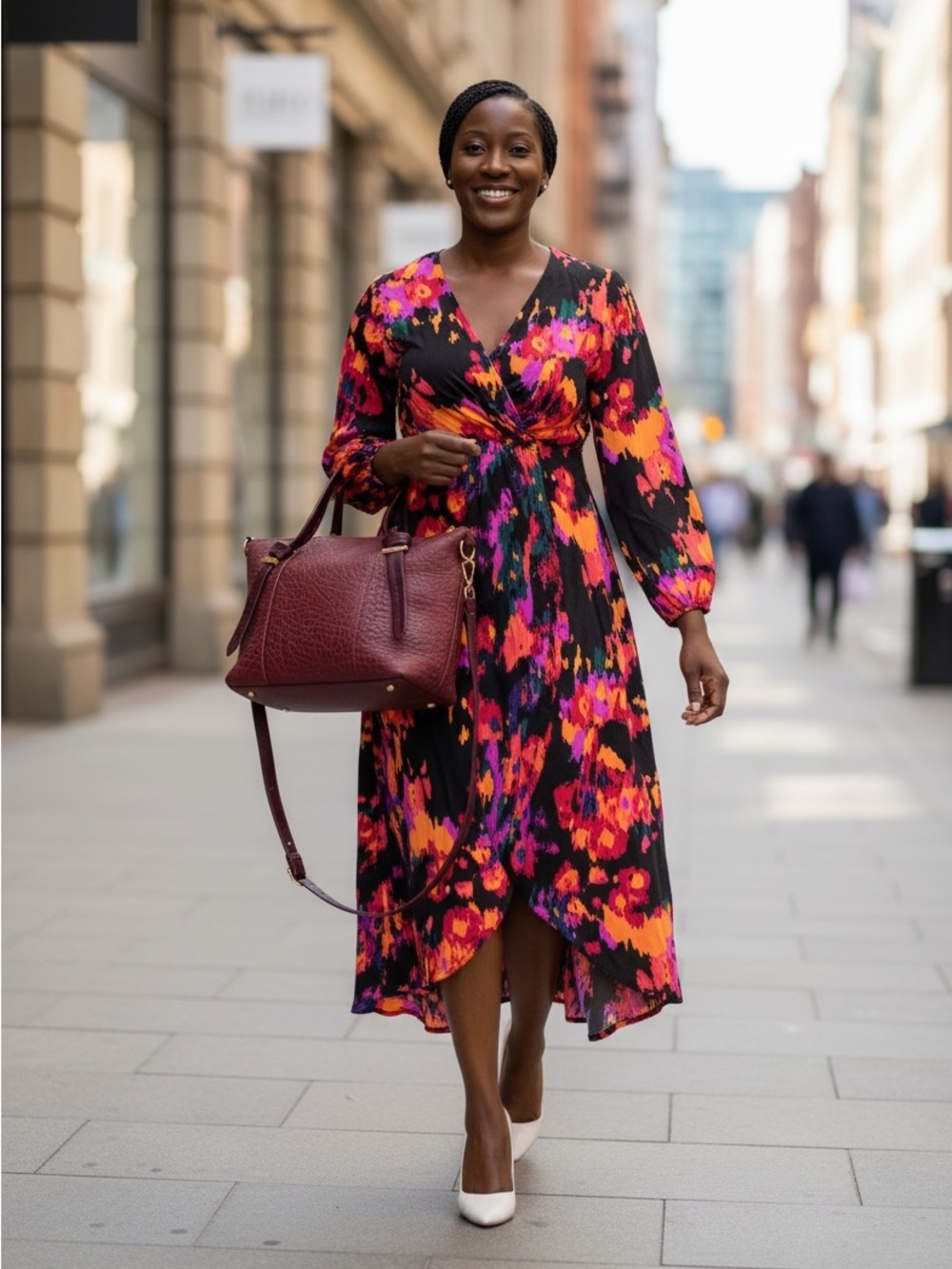 Black Long Sleeve Mock Wrap Dress with Floral Print from Shein - Picture 2 of 5